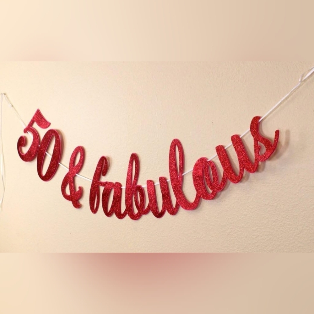 50 & Fabulous Cursive Banner, 50th Birthday, Party Dec…